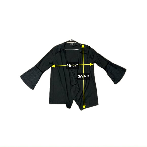 August Silk Black Lace Whimsygoth Bell Sleeve Open Cardigan Size Large - Picture 8 of 9